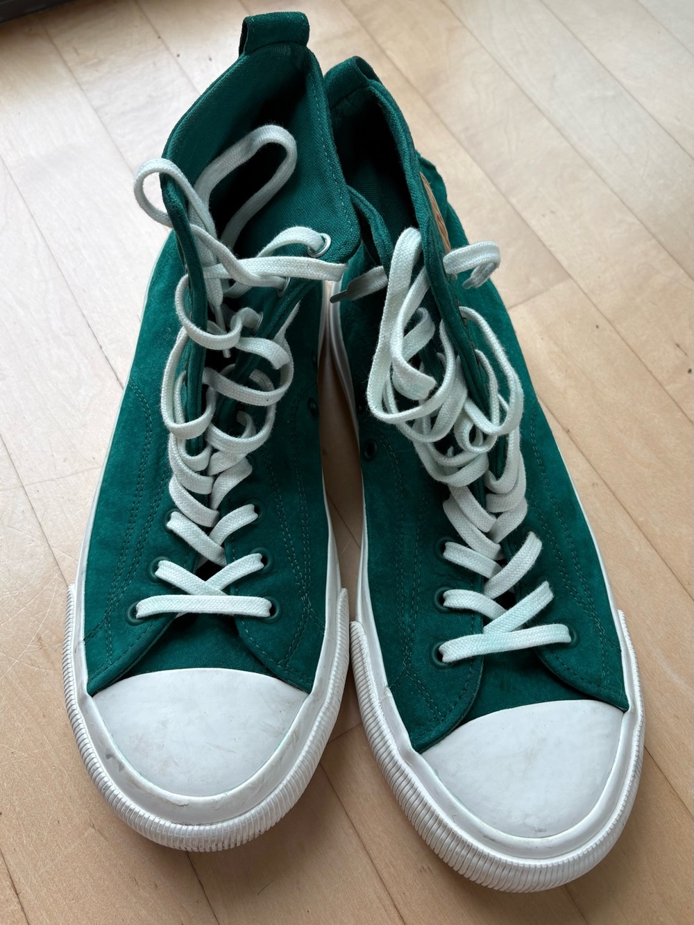 Men’s PF Flyer Suede High-Top Sneakers in Green with White Trim